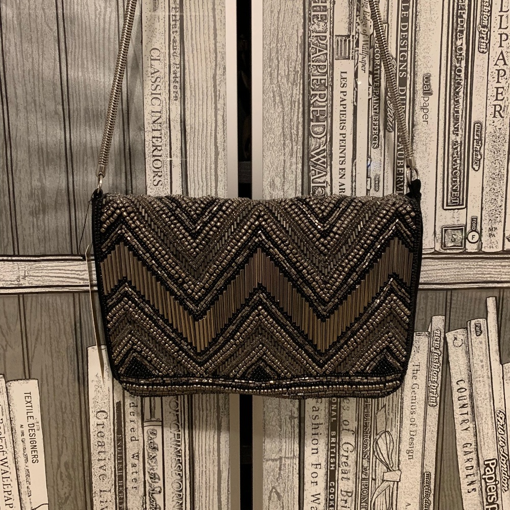 Embellished Beaded Velvet Bag Clutch Purse Tote hm